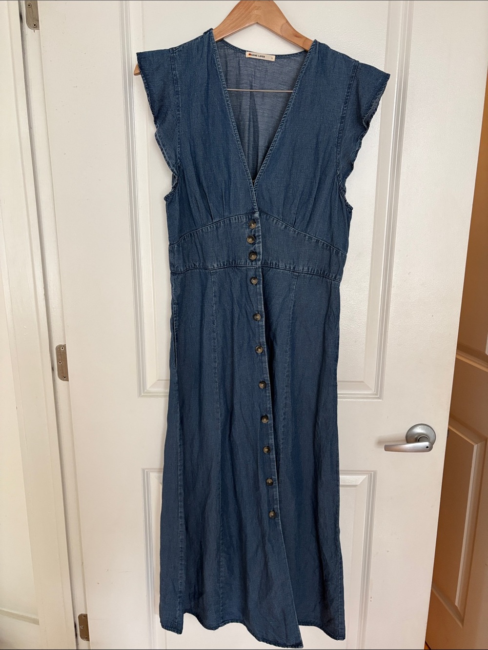 Marine Layer Denim Button-Front Maxi Dress - Blue